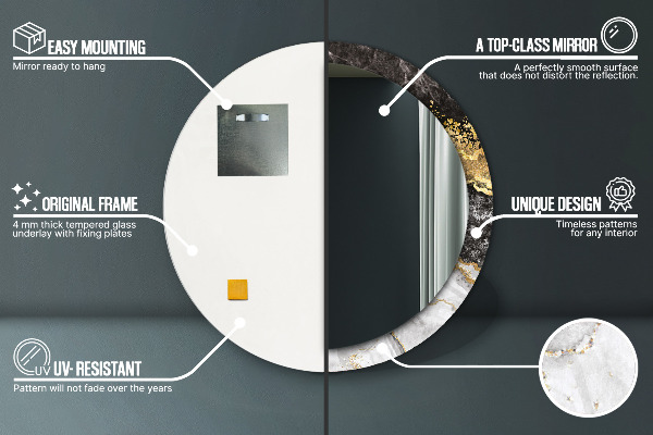 Runder spiegel aufdruck Marmor und Gold