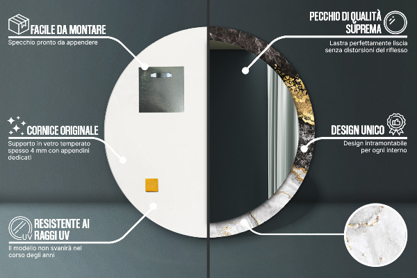 Runder spiegel aufdruck Marmor und Gold