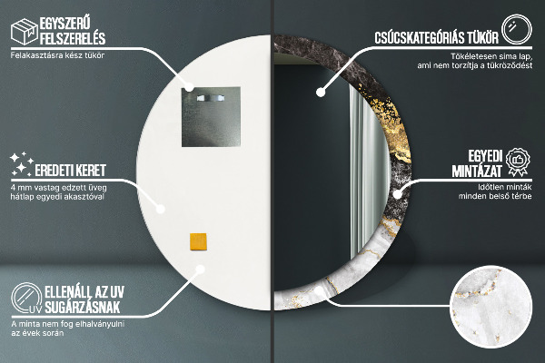 Runder spiegel aufdruck Marmor und Gold