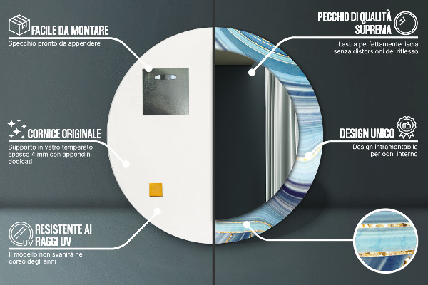 Runder spiegel mit dekoration Blauer Marmor