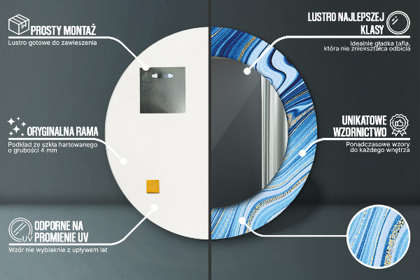 Runder spiegel bedrucktem rahmen Blauer Marmor