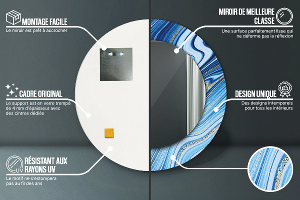 Runder spiegel bedrucktem rahmen Blauer Marmor