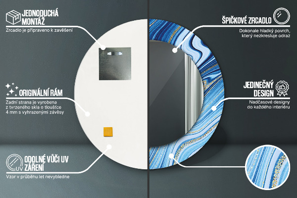 Runder spiegel bedrucktem rahmen Blauer Marmor