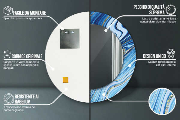 Runder spiegel bedrucktem rahmen Blauer Marmor