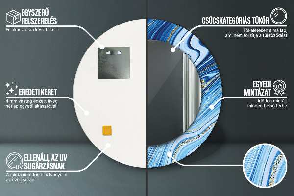 Runder spiegel bedrucktem rahmen Blauer Marmor