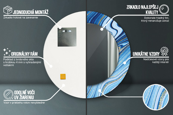 Runder spiegel bedrucktem rahmen Blauer Marmor