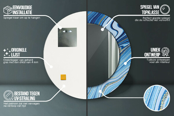 Runder spiegel bedrucktem rahmen Blauer Marmor