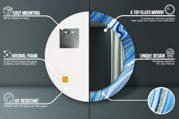 Runder spiegel bedrucktem rahmen Blauer Marmor