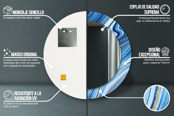 Runder spiegel bedrucktem rahmen Blauer Marmor