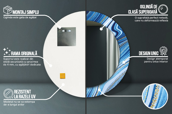 Runder spiegel bedrucktem rahmen Blauer Marmor