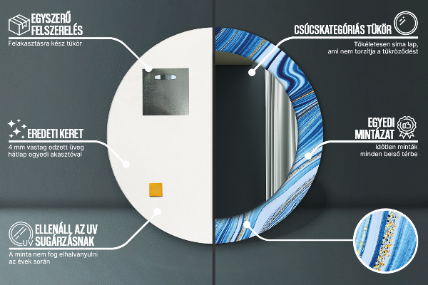 Runder spiegel bedrucktem rahmen Blauer Marmor