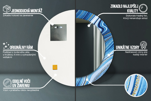 Runder spiegel bedrucktem rahmen Blauer Marmor