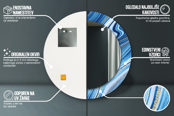 Runder spiegel bedrucktem rahmen Blauer Marmor