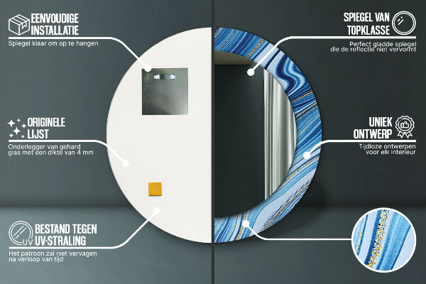 Runder spiegel bedrucktem rahmen Blauer Marmor