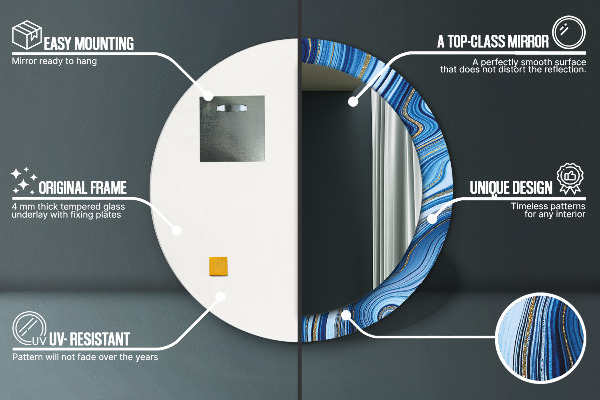 Runder spiegel bedrucktem rahmen Blauer Marmor