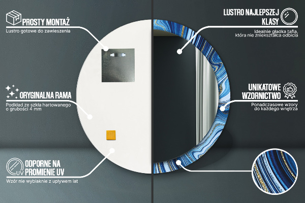 Runder spiegel bedrucktem rahmen Blauer Marmor