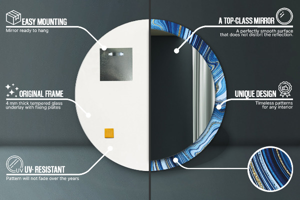 Runder spiegel bedrucktem rahmen Blauer Marmor