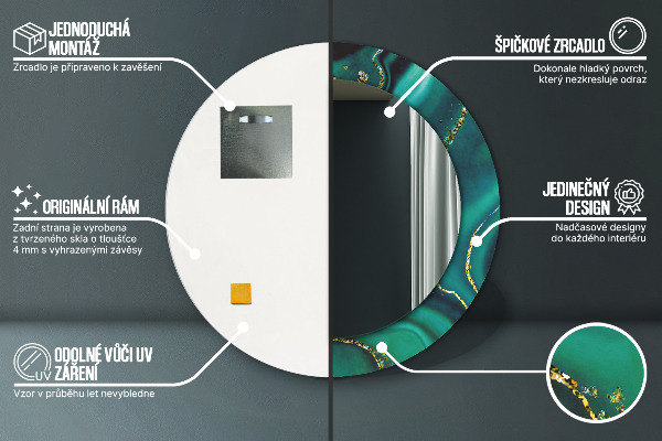 Runder spiegel aufdruck Emerald Marmor