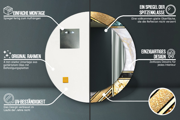 Runder spiegel bedrucktem rahmen Agat Marmor und Gold