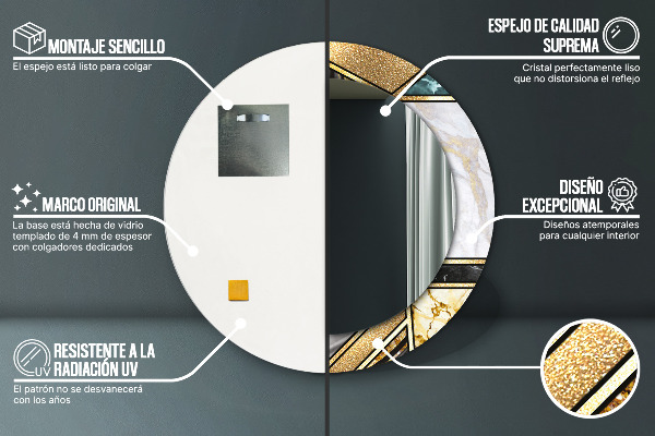 Runder spiegel bedrucktem rahmen Agat Marmor und Gold