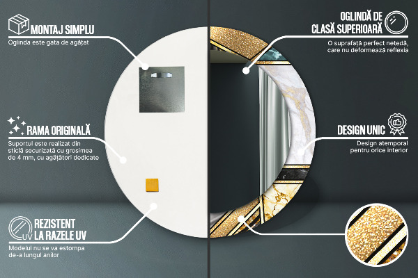 Runder spiegel bedrucktem rahmen Agat Marmor und Gold