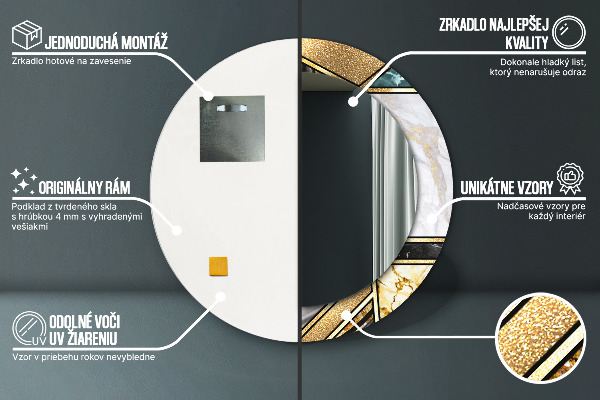 Runder spiegel bedrucktem rahmen Agat Marmor und Gold