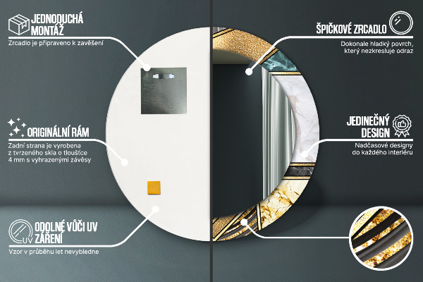 Runder spiegel bedrucktem rahmen Agat Marmor und Gold