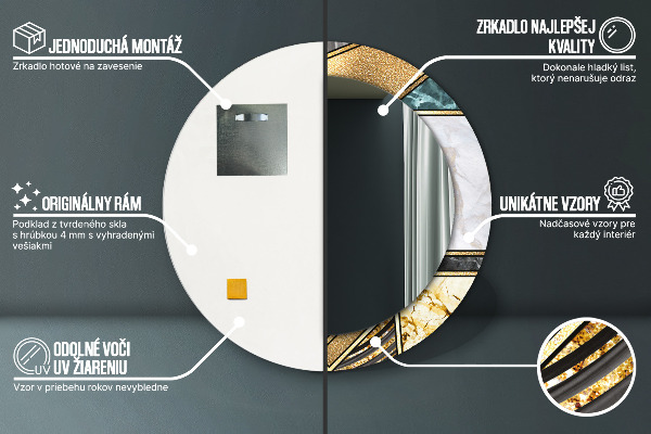 Runder spiegel bedrucktem rahmen Agat Marmor und Gold