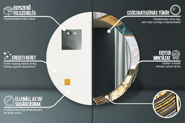 Runder spiegel bedrucktem rahmen Agat Marmor und Gold