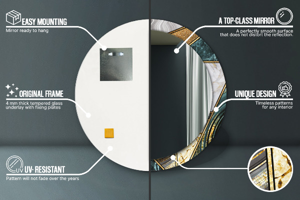 Runder spiegel bedrucktem rahmen Agat Marmor und Gold