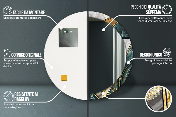 Runder spiegel bedrucktem rahmen Agat Marmor und Gold