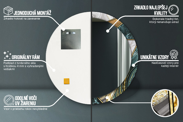 Runder spiegel bedrucktem rahmen Agat Marmor und Gold