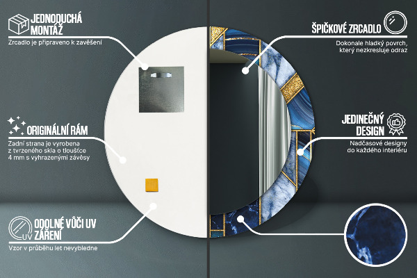 Runder spiegel bedrucktem rahmen Moderner Marmor