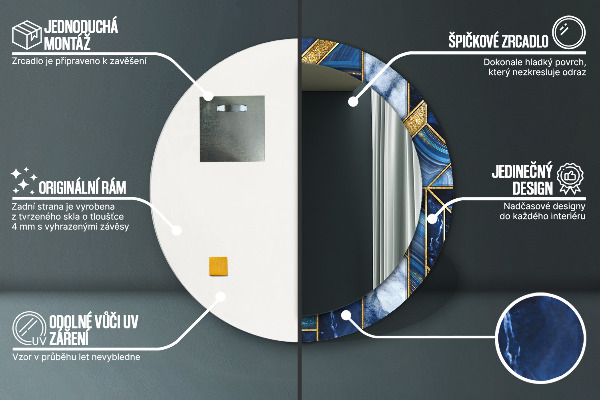 Runder spiegel bedrucktem rahmen Moderner Marmor