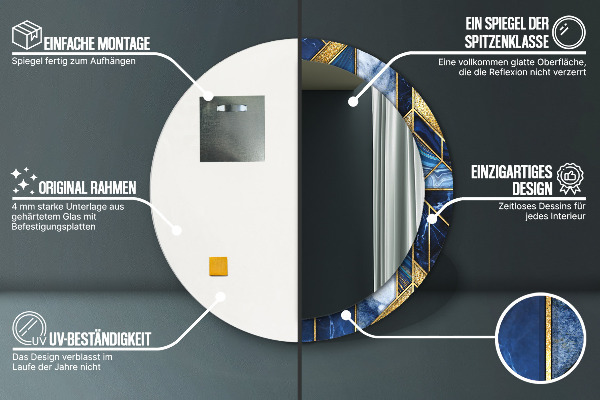 Runder spiegel bedrucktem rahmen Moderner Marmor