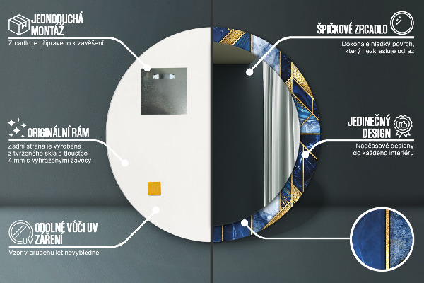 Runder spiegel bedrucktem rahmen Moderner Marmor