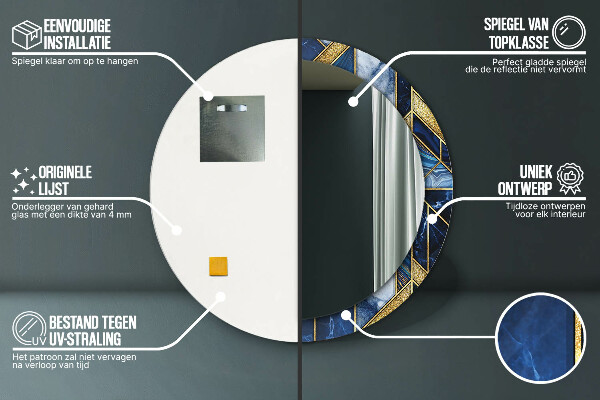 Runder spiegel bedrucktem rahmen Moderner Marmor