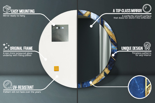 Runder spiegel bedrucktem rahmen Moderner Marmor