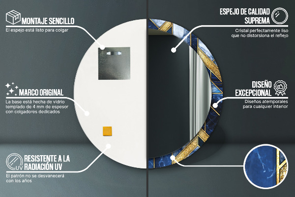 Runder spiegel bedrucktem rahmen Moderner Marmor