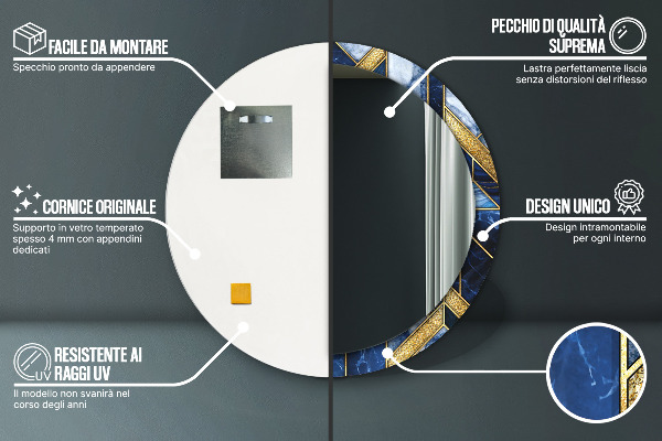 Runder spiegel bedrucktem rahmen Moderner Marmor