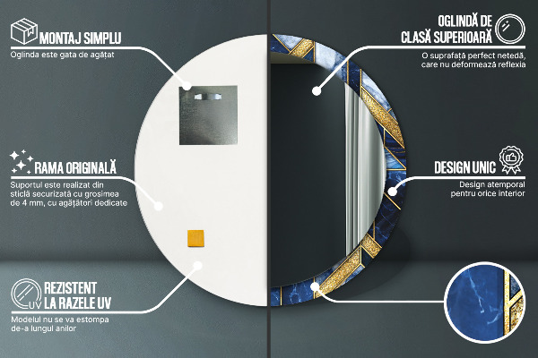 Runder spiegel bedrucktem rahmen Moderner Marmor