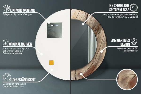 Runder spiegel bedrucktem rahmen Risse Holz