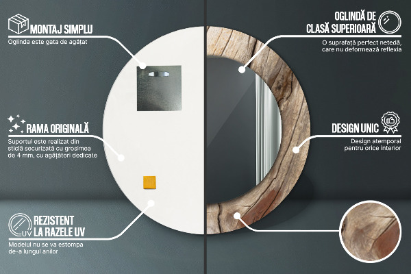 Runder spiegel bedrucktem rahmen Risse Holz