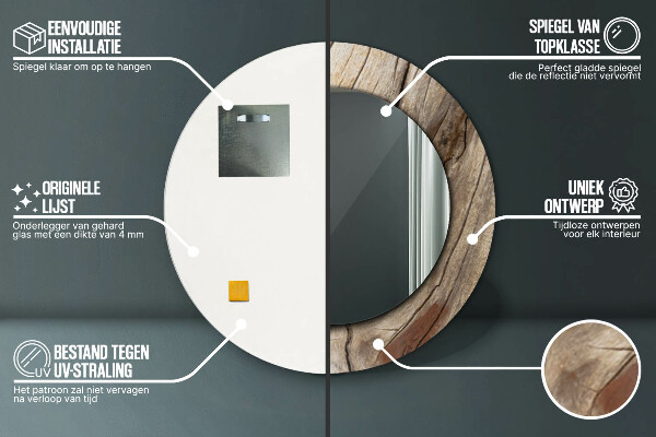 Runder spiegel bedrucktem rahmen Risse Holz