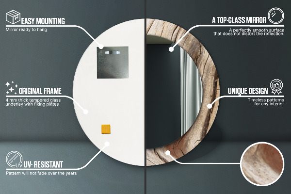 Runder spiegel bedrucktem rahmen Risse Holz