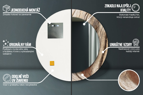 Runder spiegel bedrucktem rahmen Risse Holz