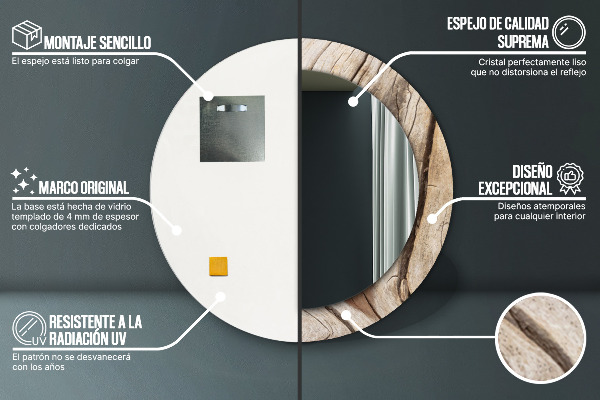 Runder spiegel bedrucktem rahmen Risse Holz