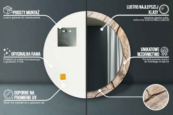 Runder spiegel bedrucktem rahmen Risse Holz