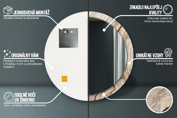 Runder spiegel bedrucktem rahmen Risse Holz