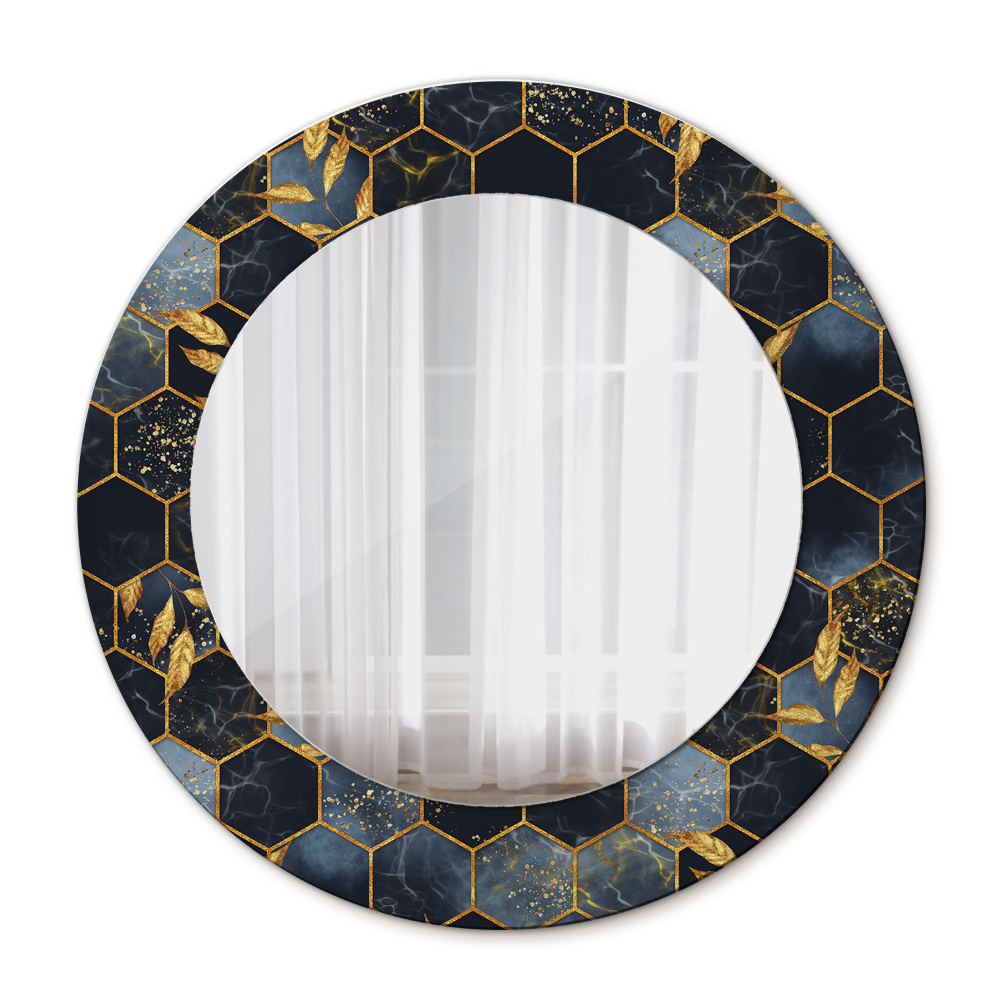 Runder spiegel mit dekorativem aufdruck Hexagon Marmor